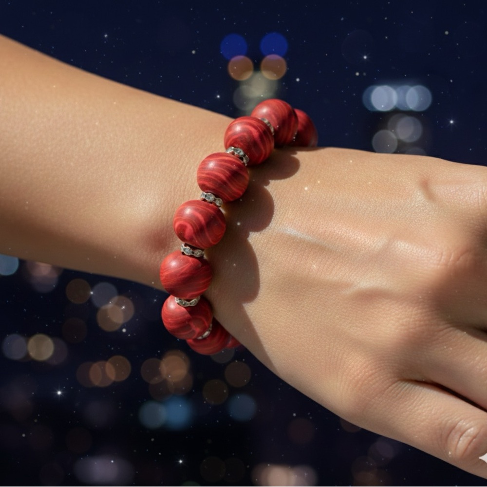 Modern Red Statement Bead Bracelet — Handmade Polymer Clay Design